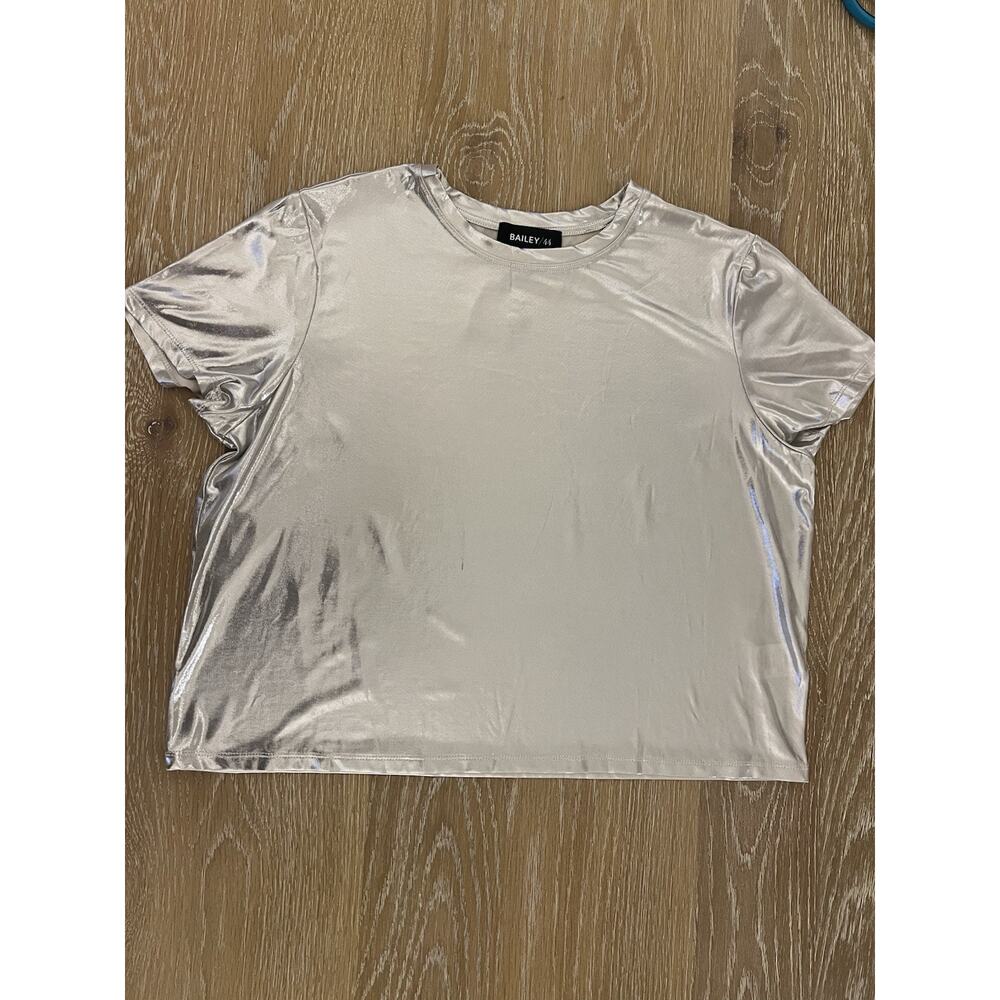 Bailey Silver Short Sleeve Crew Neck Boxy Cropped, Large